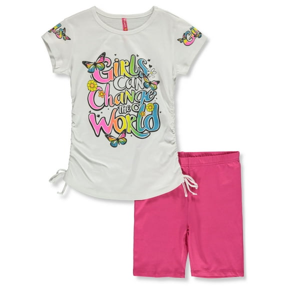 Cute 4 U Girls' 2-Piece Girl Power Bike Shorts Set Outfit Color: white Size: 6x