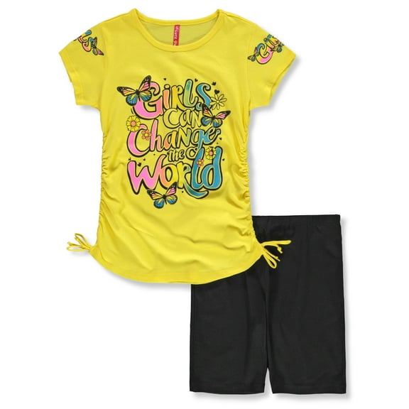 Cute 4 U Girls' 2-Piece Girl Power Bike Shorts Set Outfit Color: yellow Size: 4