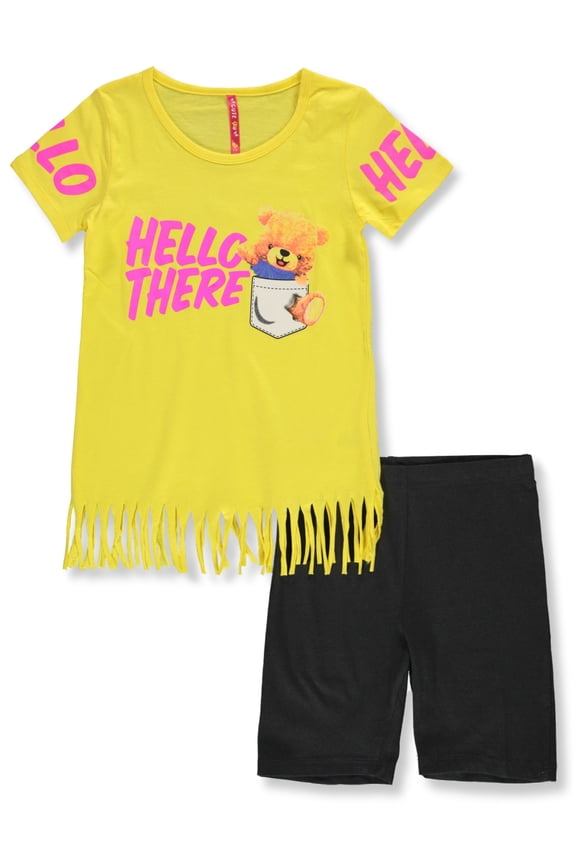Girls' 2-Piece Hello Bear Bike Shorts Set Outfit Color: yellow Size: 5 - 6
