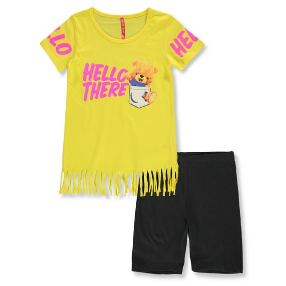 Cute 4 U Girls' 2-Piece Hello Bear Bike Shorts Set Outfit Color: yellow Size: 7 - 8