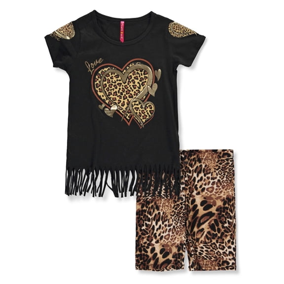 Cute 4 U Girls' 2-Piece Leopard Bike Shorts Set Outfit Color: black Size: 6x