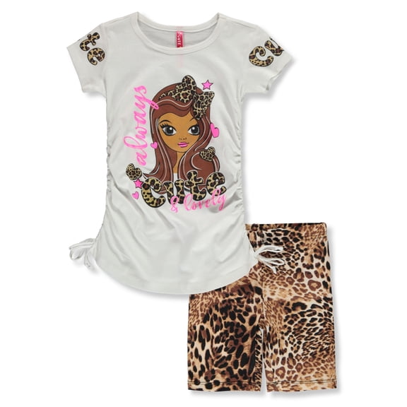 Cute 4 U Girls' 2-Piece Leopard Princess Bike Shorts Set Outfit Color: white Size: 6x