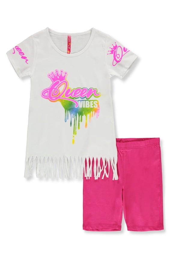 Girls' 2-Piece Queen Bike Shorts Set Outfit Color: white Size: 5 - 6
