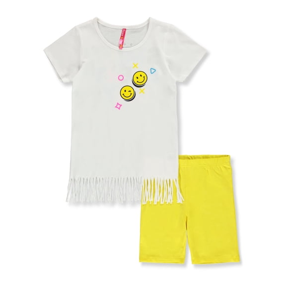 Cute 4 U Girls' 2-Piece Retro Smile Bike Shorts Set Outfit Color: white Size: 5 - 6