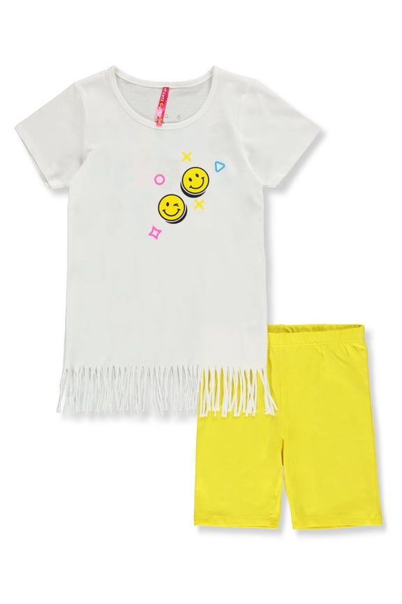 Girls' 2-Piece Retro Smile Bike Shorts Set Outfit Color: white Size: 6x
