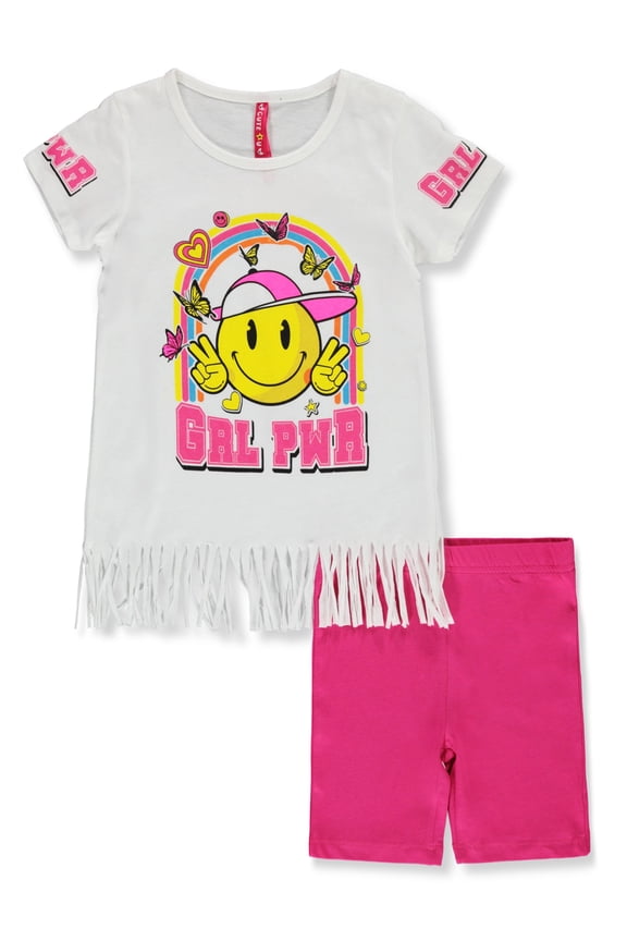 Girls' 2-Piece Smile Bike Shorts Set Outfit Color: white Size: 5 - 6