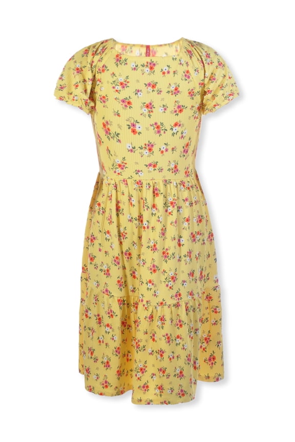 Girls' Flower Puff Dress Color: yellow multi Size: 7 - 8