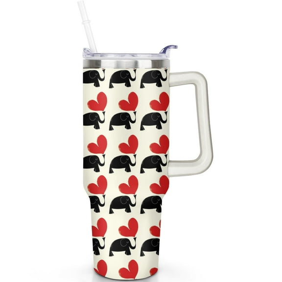Cute 40oz Elephant Tumbler with Handle and Straw, Vacuum Insulated Stainless Steel Travel Mug with Leak Proof Lid – Best Gift for Coffee or Tea Lovers