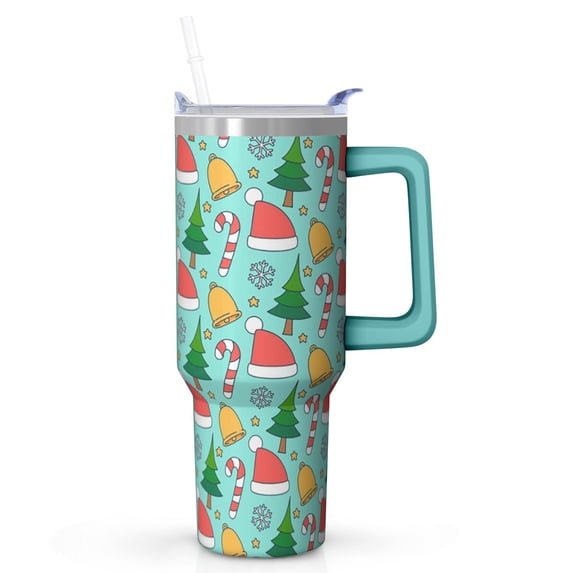 Cute 40oz Xmas Cup with Handle and Straw, Snowflakes Stainless Steel Insulated Tumbler Holiday Gifts