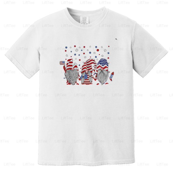 Cute 4th July Gnomes Patriotic American Flag USA Fantasy Garden Whimsical Comfort Color T-Shirt Unisex, up to 4XL