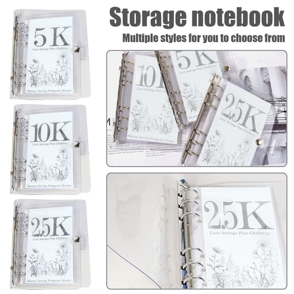 Cute 5K Cash Savings Challenge Binder Money Saving Program Organizer with Clear Cover and Secure Closure Stationery Set