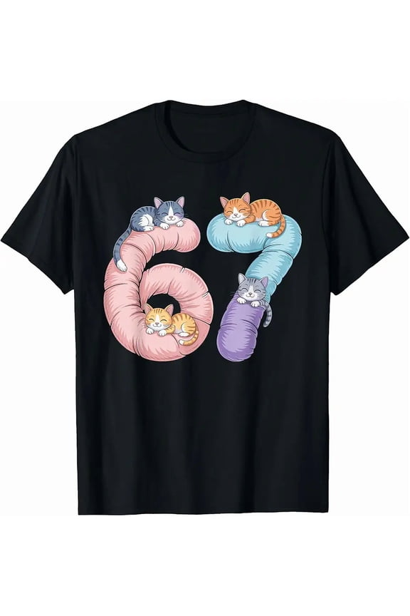 Cute 67 Cat Meme Design T-Shirt