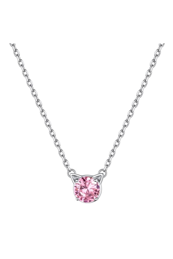 Cute Cat Necklace Sterling Silver Birthstone Pendant Necklace for Women Dainty Jewelry Valentines Day Gifts for Cat Lovers Wife Sister Mom