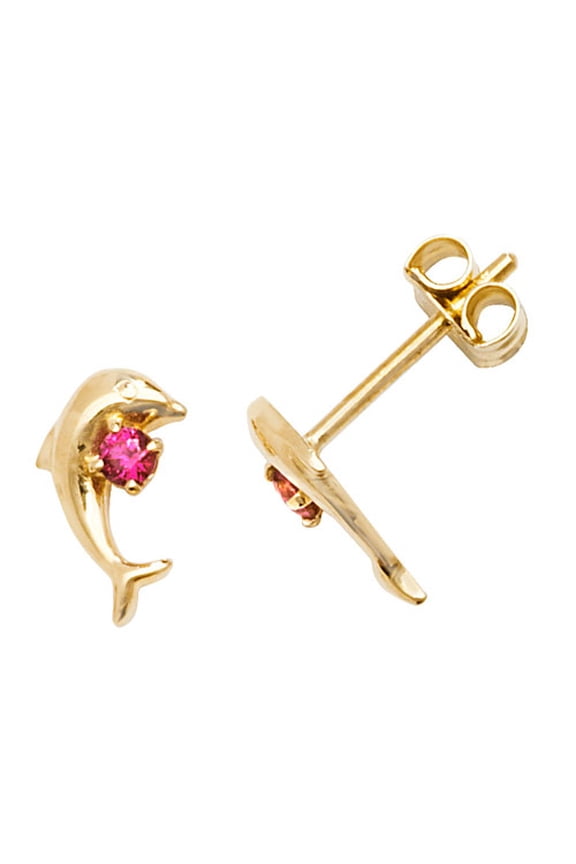 Cute 9k Gold Women Dolphin Earrings with Cubic Zirconia/CZ - 9mm*5mm