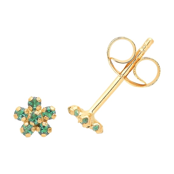 Cute 9k Gold Women Flower Stud Earrings with Cubic Zirconia/CZ - 4mm*4mm