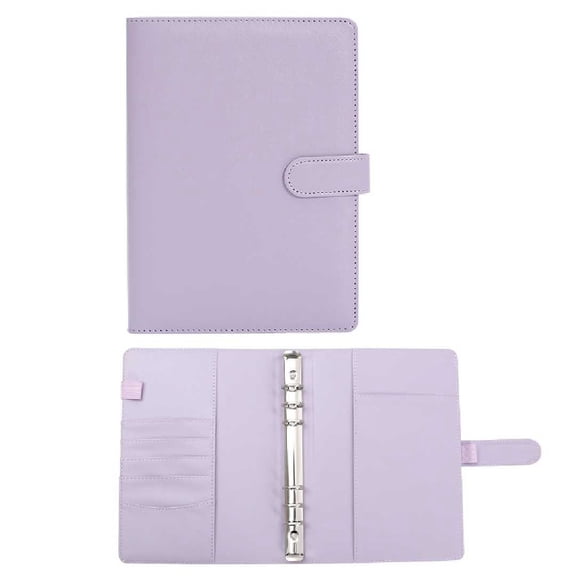 Cute A5 PU Leather 6-Ring Refillable Binder Cover with Pockets, Multicoloured Portable Budget Organizer Notebook for Work Travel Home Use (Paper Not Included)