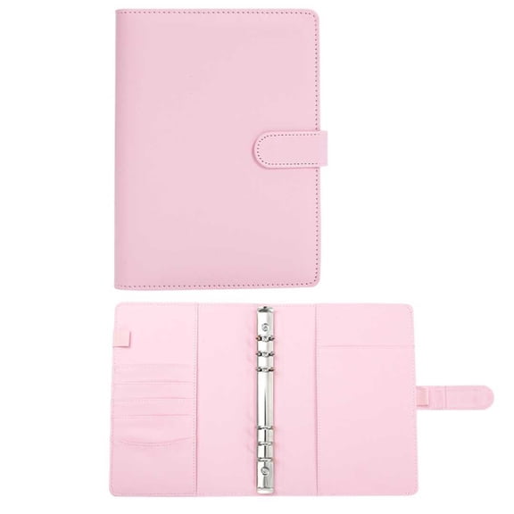 Cute A5 PU Leather 6-Ring Refillable Binder Cover with Pockets, Multicoloured Portable Budget Organizer Notebook for Work Travel Home Use (Paper Not Included)