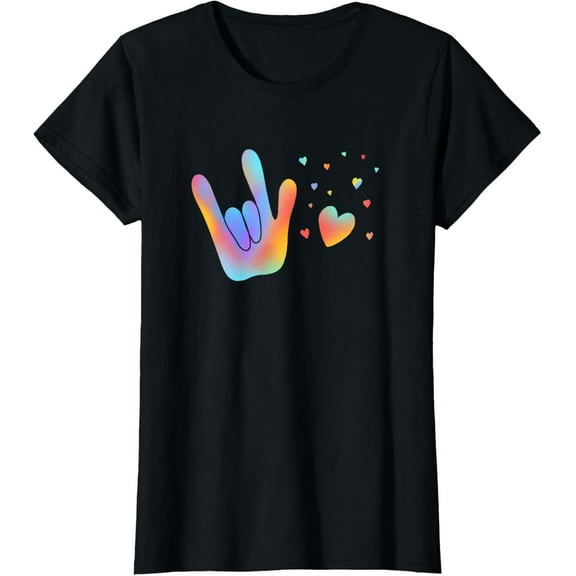 Cute ASL, HOH, American Sign Language, Love Heart Sign T-ShirtMen and women, Black T-shirt, size: Extra large