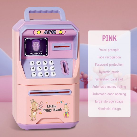Cute ATM Machine with Fingerprint Password Safe Box with Handle ATM Music Coin Box Bank With Fingerprint Digital