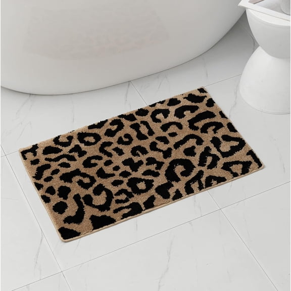 Cute Absorbent Bath Mat for Bathroom, Non-Slip Soft Leopard Bath Rug, 20" x 31"