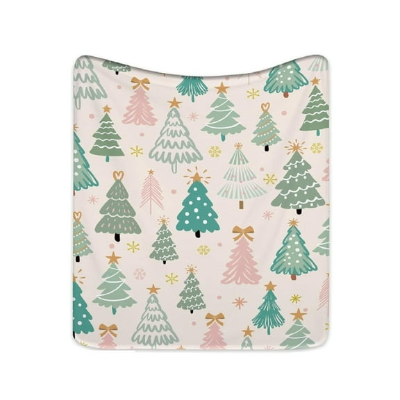 Cute Abstract Christmas Tree Blanket, Pink Green Holiday Winter Throw, Cozy Aesthetic Home Decor Gift