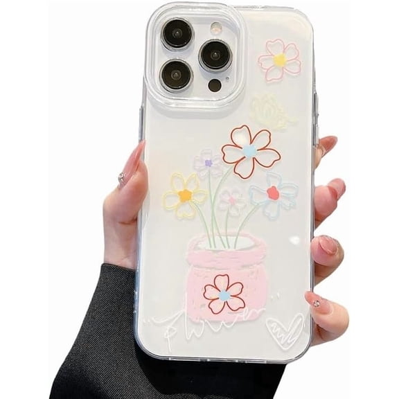 Cute Abstract Flower Floral Phone Case for iPhone (White,iPhone 17)