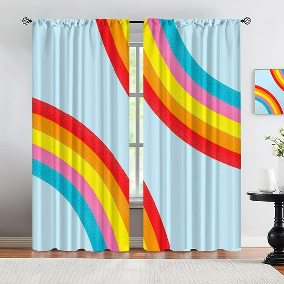 Cute Abstract Geometric Extra Long Blackout Curtains for Bathroom, Colorful Stripes Rainbow Soundproof Filter Light Window Drapes, Thermal Insulated Pinch Pleated Window Treatments-W42xL54in