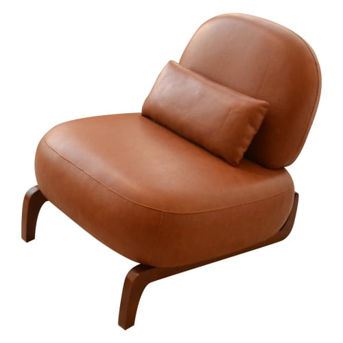 Cute Accent Chair with Solid Wood Legs, Faux Leather Living Room Chair with Soft Cushion, Cozy Armless Reading Chair for Bedroom, Apartment, Balcony, Waiting Room, Brown