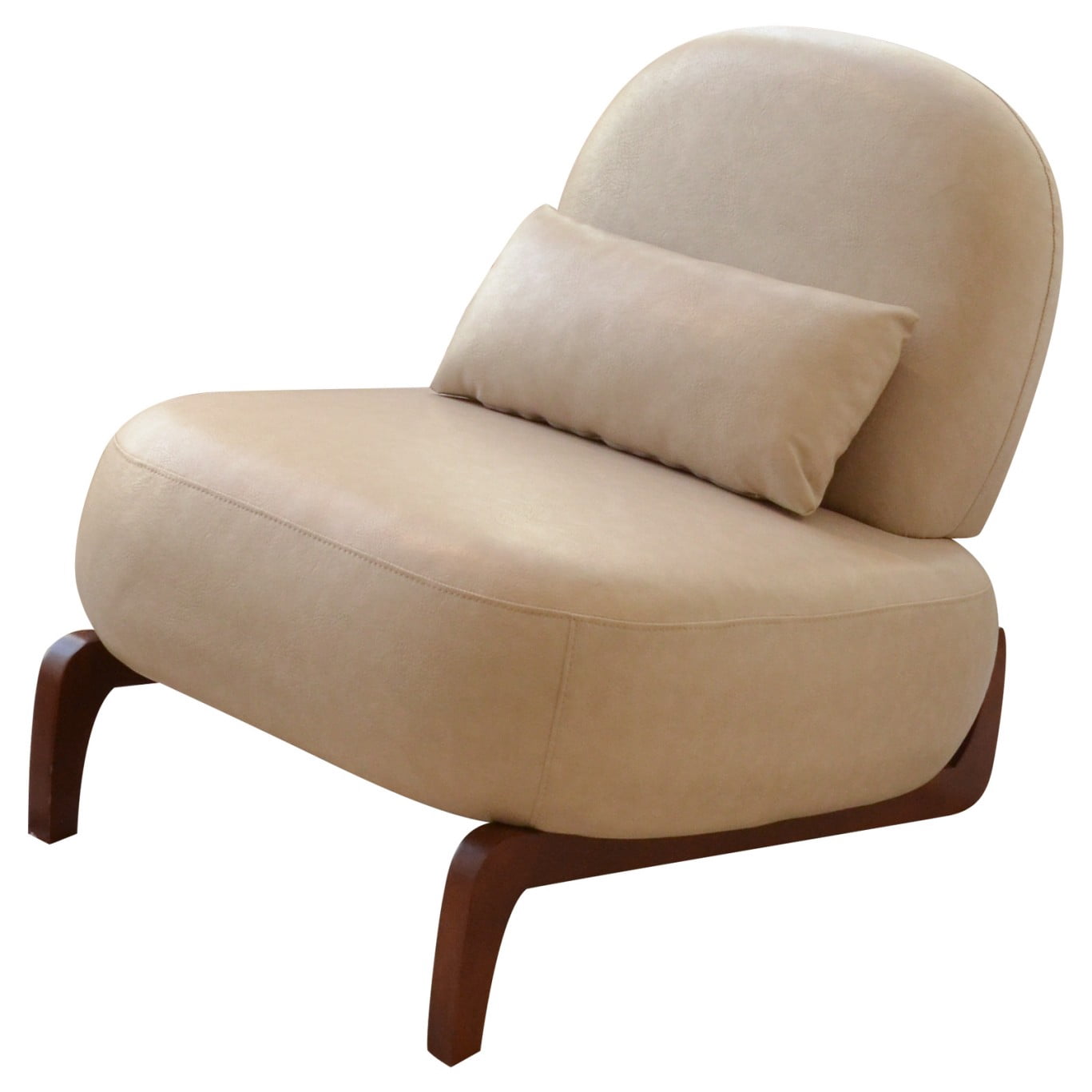 Cute Accent Chair with Solid Wood Legs, Upholstered Armless Reading Chair, Soft Velvet Lounge Chair for Living Room, Bedroom, Apartment, Balcony & Waiting Room, Cream