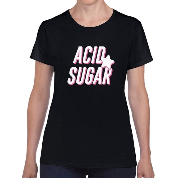 Cute Acid Sugar Graphic Women Black T-Shirt, Female x-Large