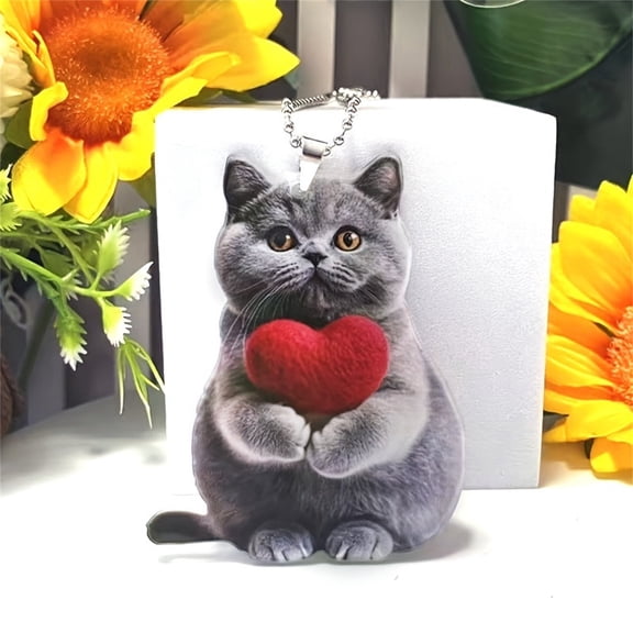 Cute Acrylic 2D Flat Pendant With Adorable Cat Design And Heart Silhouette, Lightweight & Versatile Easy To Install Durable Build For Hanging Decorations In Home, Car Interior,