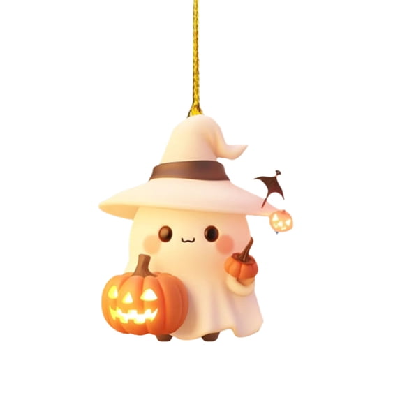 Cute Acrylic Ghost and Pumpkin Car Hanging Ornament – Adorable Plush-Style Halloween Decor for Car, Home, and Party