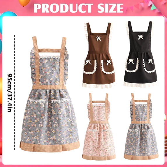 Cute Adjustable Apron with Pockets - Ruffled Bowknot Kitchen Cooking and Baking Apron - Blue