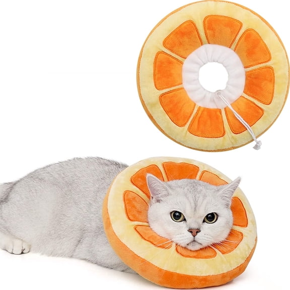 Adjustable Soft Cat Donut Collar for Surgery Recovery – Cute Kitten Cone to Stop Licking, Washable & Comfortable Pet Neck Pillow, Orange S