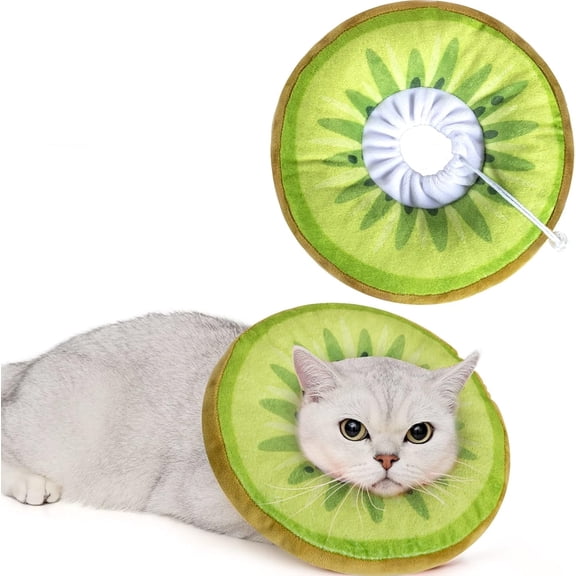 Soft Adjustable Cat Cone Collar, Cute Cat Donut Collar After Surgery, Kitten Recovery Cones, Stop Licking, kiwifruit M