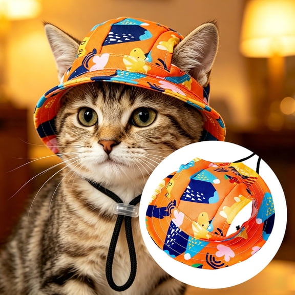 Cute Adjustable Pet Hat, Summer Sun Protection Cap with Ear Holes for Dogs and Cats, Yellow Medium
