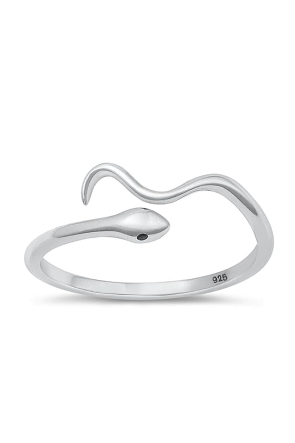 Cute Adjustable Snake Ring 925 High Polished Sterling Silver Band Jewelry Female Male Unisex Size 4