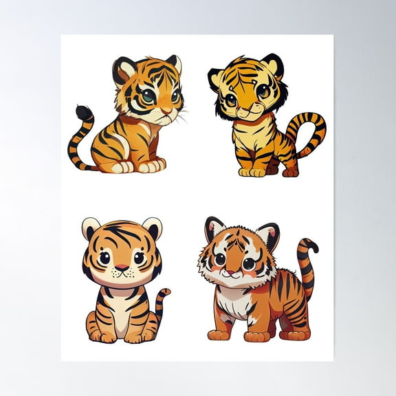 Cute Adorable Baby Tigers Poster Wall Art, Modern Wall Decor For Living Room Bedroom, 8x12 UNFRAMED