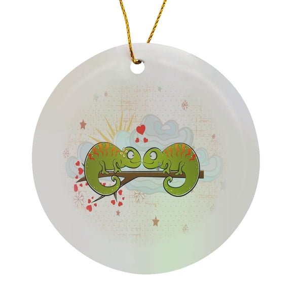 3drose, Cute Adorable Cartoon Lizards in Love Happy Valentines Day Vector, Circle Porcelain Ornament