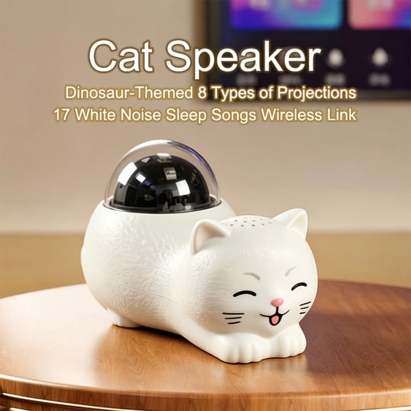 Cute and Adorable Cat Wireless Speaker with Multiple Functions, 8 Types of Starry Sky Projection, 17 Sleep Songs, 360 ° Rotating RGB Atmosphere, Wireless Speaker with White Noise Sleep Aid Function