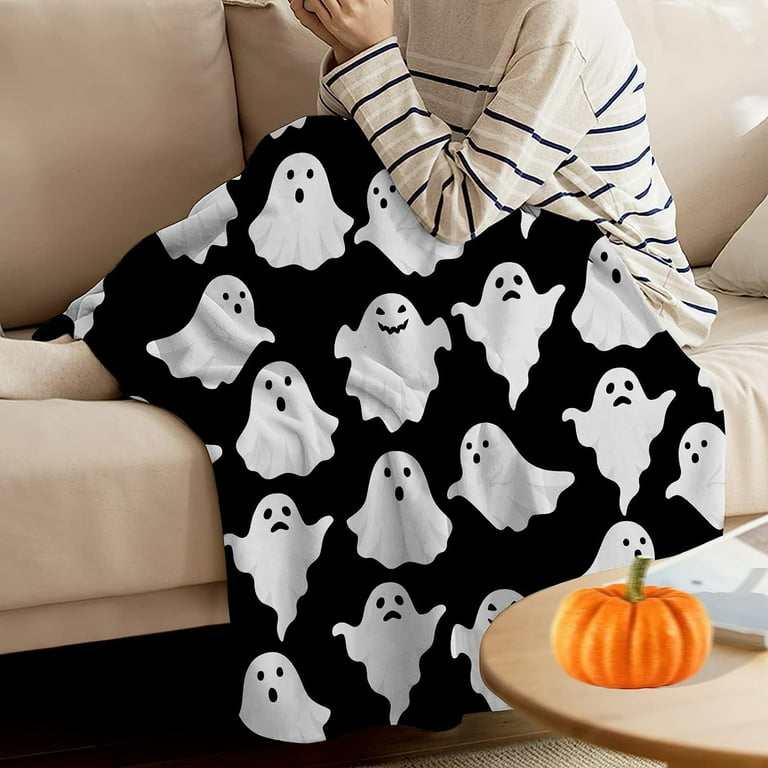 Cute Adorable Ghost Halloween Printed Blanket Super Soft Blanket Throw Warm Blankets for Picnic Bedroom Travel Sofa Office Halloween Fall Gifts for