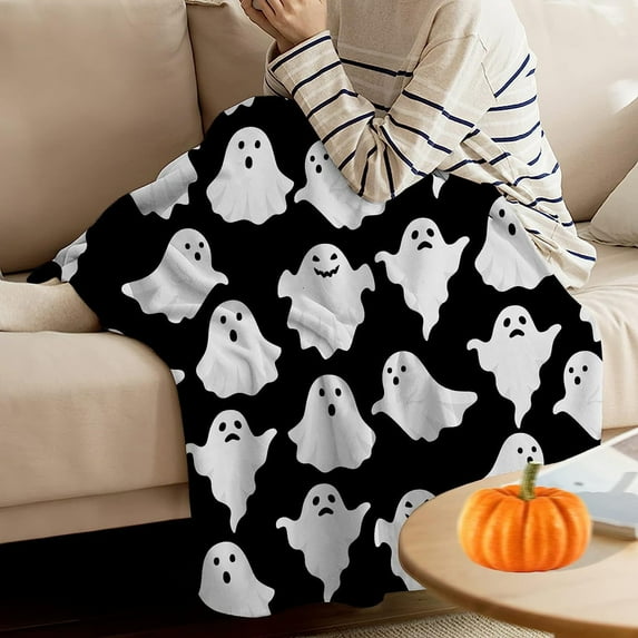 Cute Adorable Ghost Halloween Printed Blanket, Super Soft Blanket Throw Warm Blankets for Picnic Bedroom Travel Sofa Office, Halloween Fall Gifts for Kids Woman Adults (Medium)