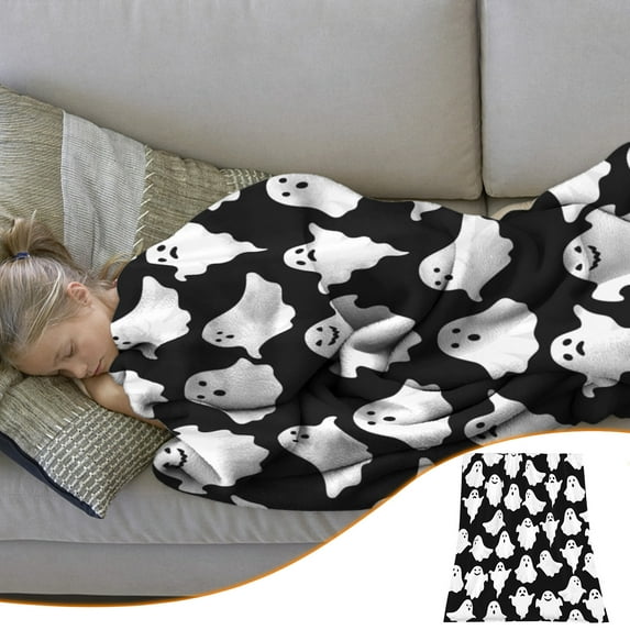 Cute Adorable Ghost Halloween Printed Blanket, Super Soft Blanket Throw Warm Blankets for Picnic Bedroom Travel Sofa Office, Halloween Fall Gifts for Kids Woman Adults (Large)