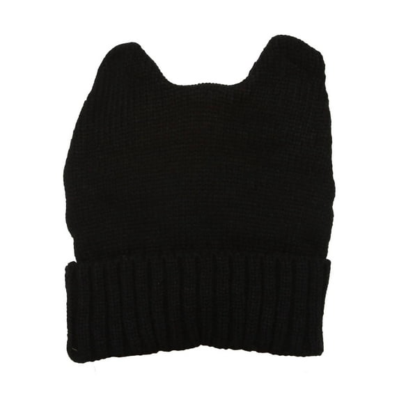 Cute Adventure Ears Rib Knit Beanie, Black