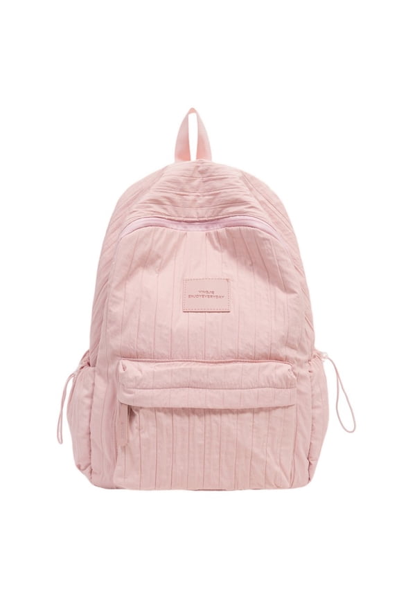 Solid Color School Backpack, Cute Aesthetic Daypack with Drawstring Side Pockets&Pendant, Heavy Duty Backpack for Outdoor Shopping Travel, Pink