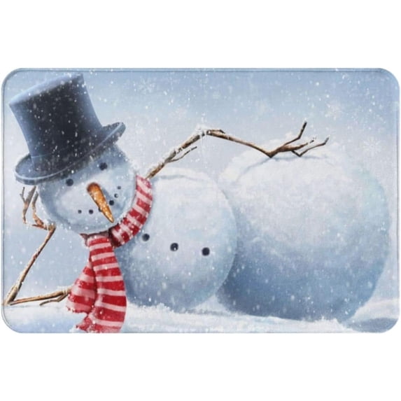 Cute Aesthetic Christmas Snowman Non-Slip Absorbent Resist Dirt Doormat Entrance Rug Inside Floor Mats for Home Bedroom Kitchen Front Porch 18x30 Inch