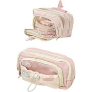 Cute Aesthetic Pencil Case Kawaii Pencil Case with Kawaii Pins Large Pencil Pouch Holder Preppy Supplies (pink), 2024IIOK