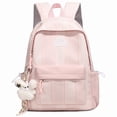 thumbnail image 1 of Cute Aesthetic School Backpack, Spacious Backpack with Pendant, Lightweight Breathable Bookbag for Middle School College (Pink), 1 of 5