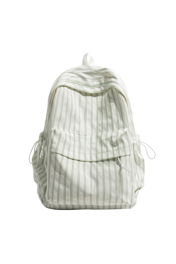Cute Aesthetic School Backpack, Striped Pattern Backpack with Drawstring Side Pockets, School Backpack for Outdoor Shopping Travel (Green)