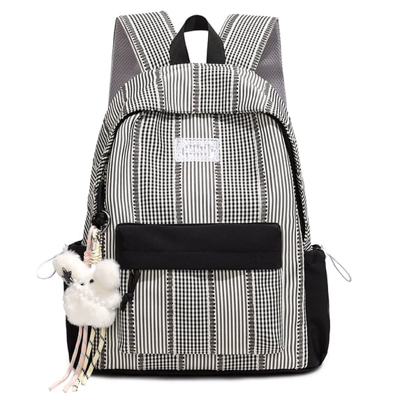 Cute Aesthetic School Backpack, Waterproof Backpack with Pendant, Lightweight Bag for Middle School College, Black